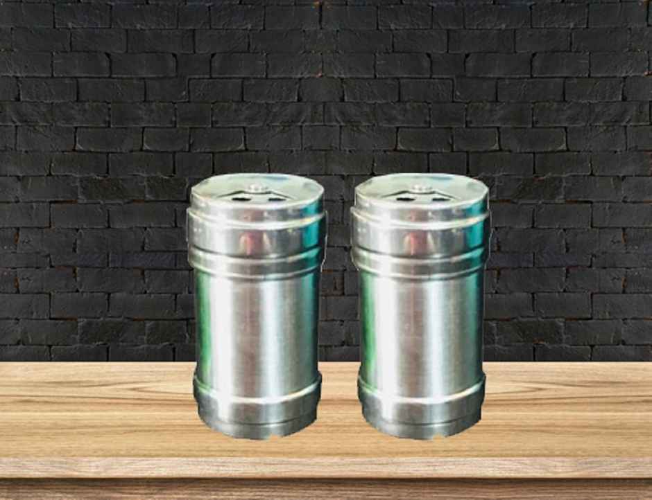 Kuber Industries Stainless Steel Cylindrical Shape Namak Dani/Salt and Pepper Shaker 2 Pcs | Silver