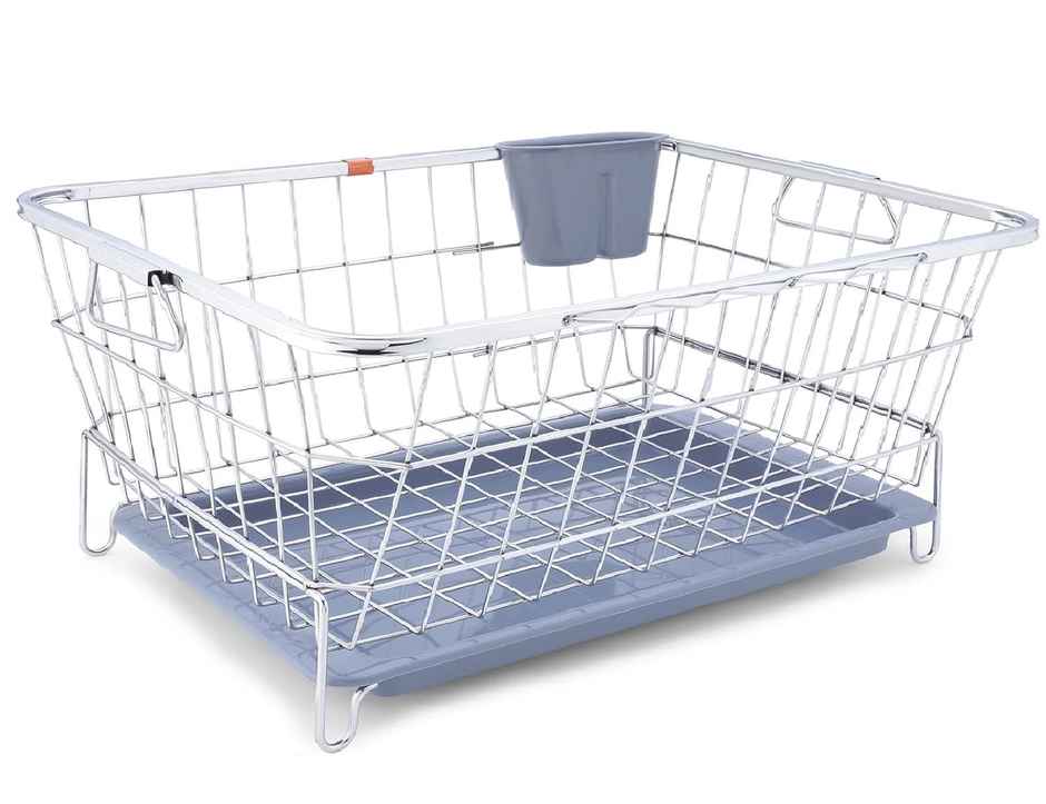 Capsicum Stainless Steel Dish Drainer | After Wash Utensils Basket (Dish Rack With Tray)