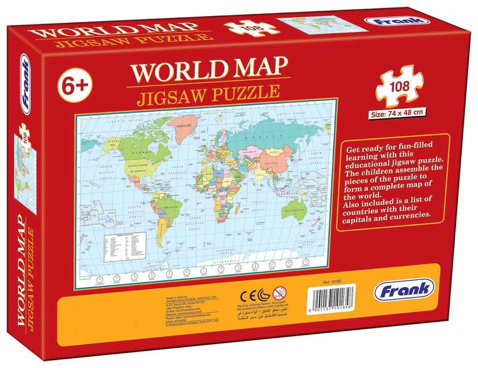 Frank World Map - 108 Pieces Large Jigsaw Puzzle