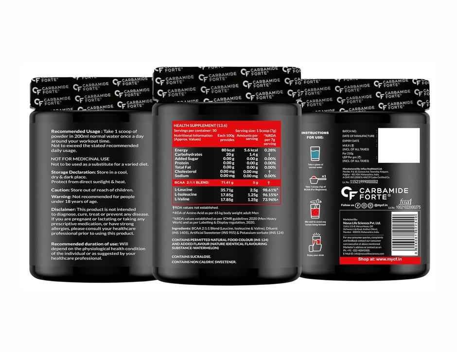 Carbamide Forte BCAA 5000mg Supplement Masala Watermelon Flavour