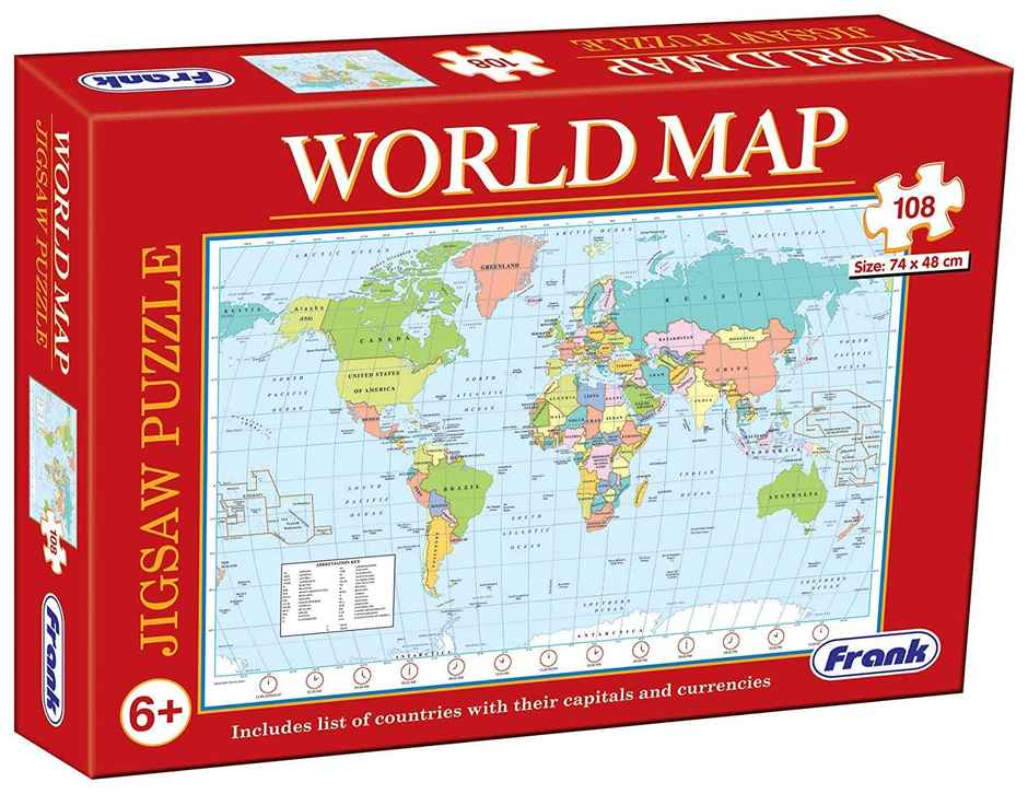 Frank World Map - 108 Pieces Large Jigsaw Puzzle