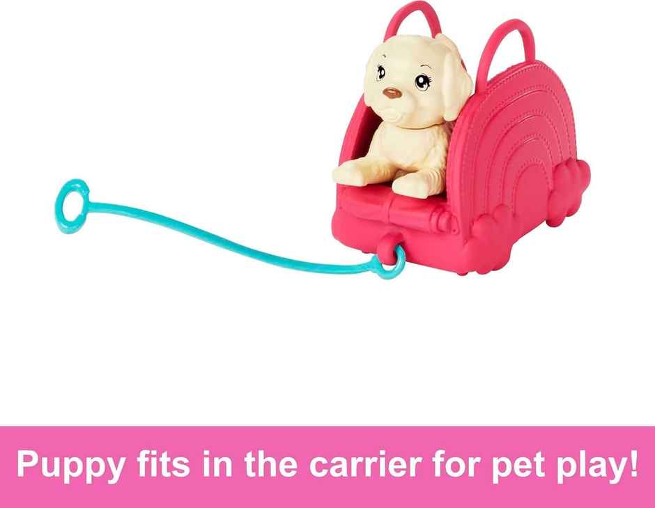 Mattel Barbie Toys, Chelsea Doll and Accessories, Travel Set with Puppy and 6 Pieces Including Pet Carrier