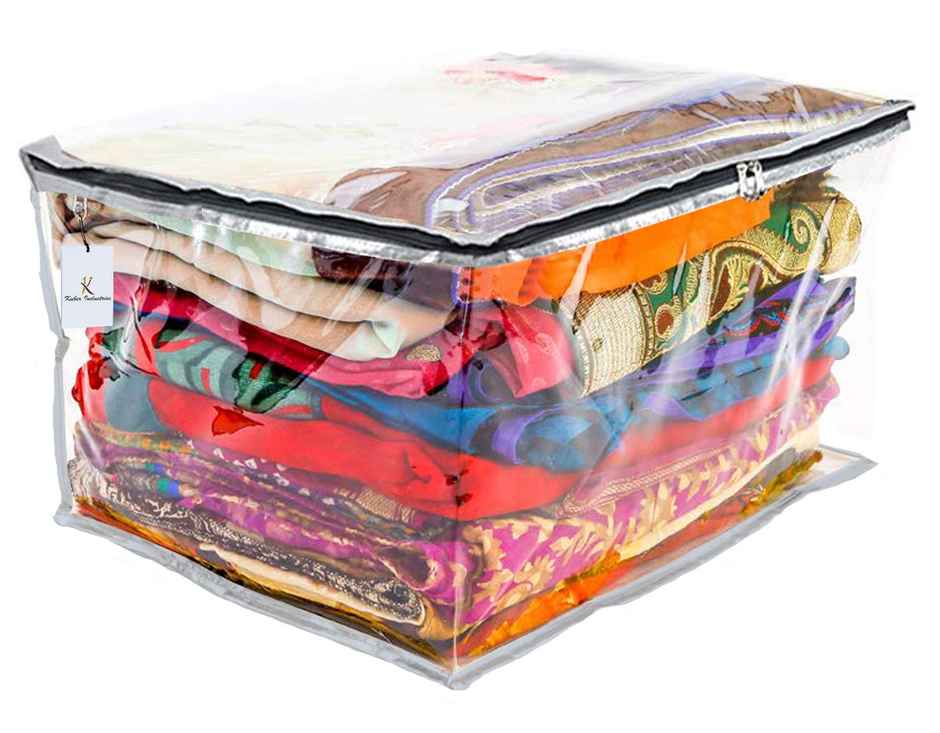 Kuber Industries (Pack of 2) Clothes Organizer For Wardrobe | Saree | Shirts | Transparent | Silver