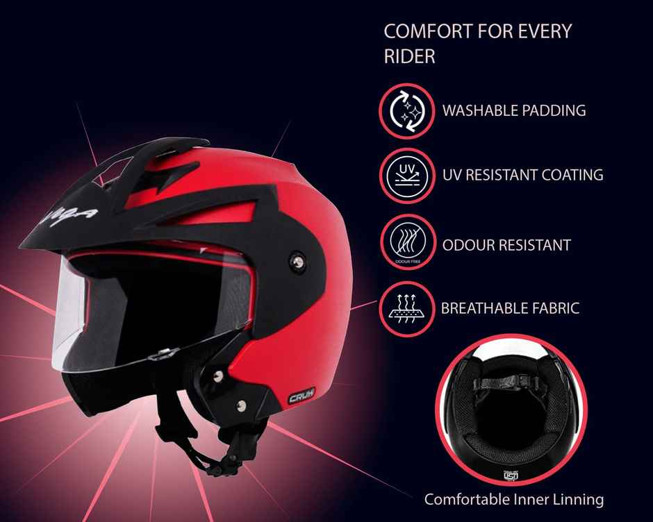 Vega Crux Open Face Red Helmet | M