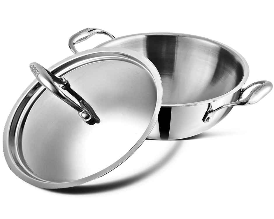 Vinod Platinum Triply Stainless Steel Extra Deep Kadai With Lid- 24 Cm, 3.2 L (Induction Friendly)