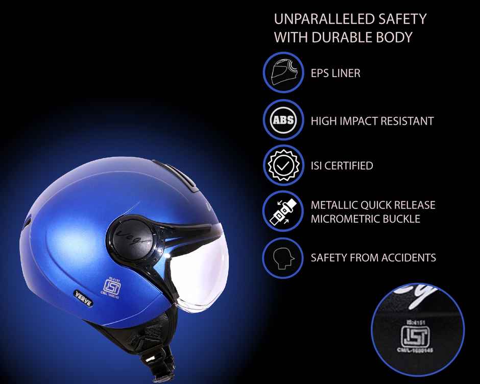 Vega Verve Lightweight Open Face Helmet for Women - Dull M.Blue Helmet - S