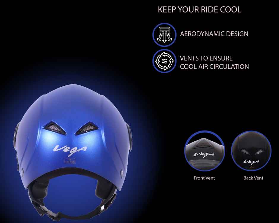 Vega Verve Lightweight Open Face Helmet for Women - Dull M.Blue Helmet - S