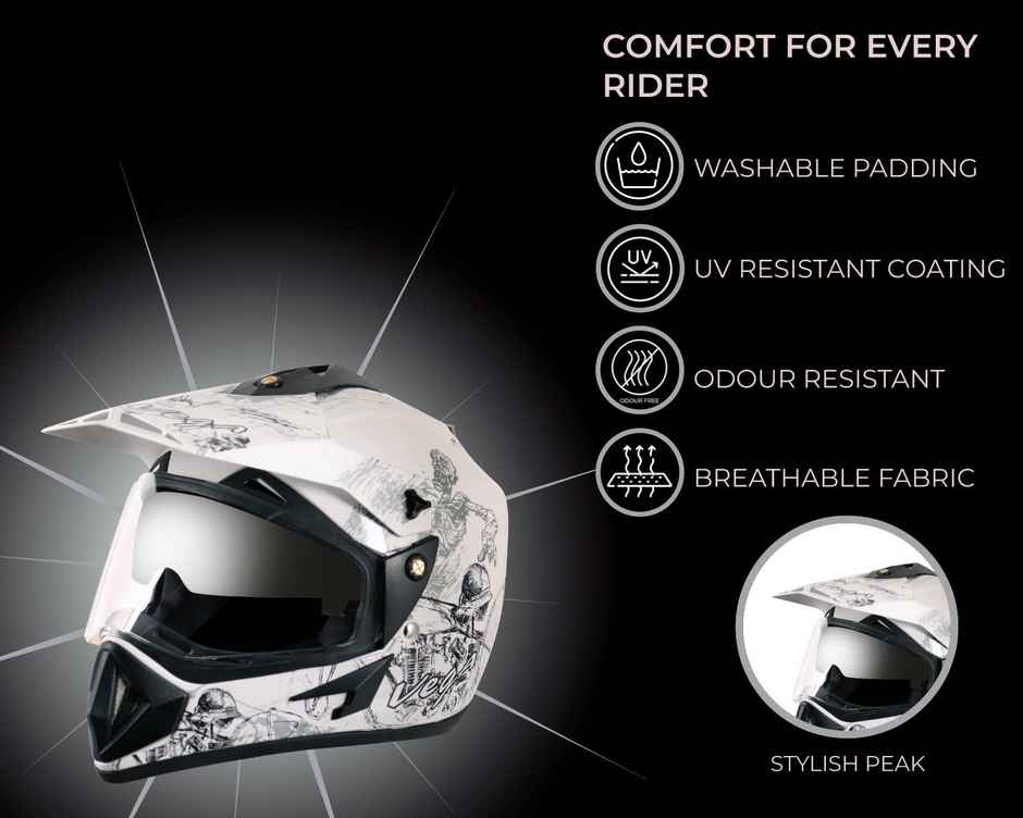 Vega Off Road D/V Sketch White Silver Helmet-M