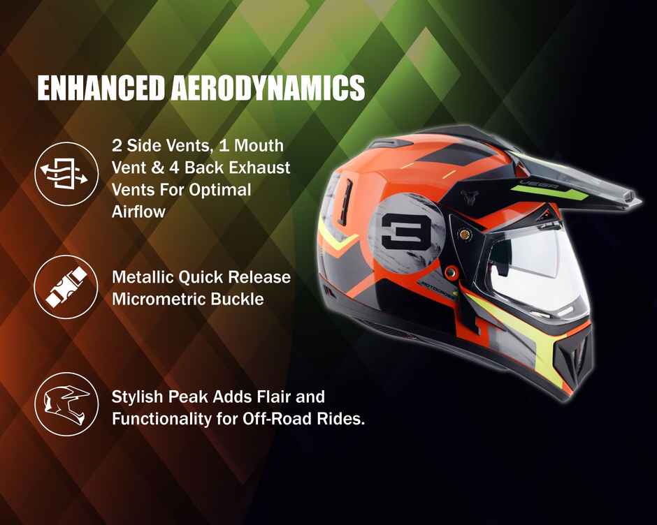 Vega Off-Road Race 3 Lightweight Full Face Helmet-Orange Black - M