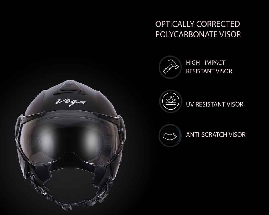 Vega Verve Lightweight Open Face Helmet for Women- Dull Black Helmet - M