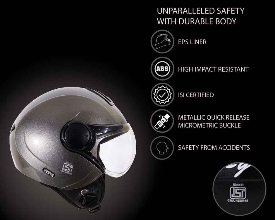 Vega Verve Lightweight Open Face Helmet for Women- Anthracite Helmet - M