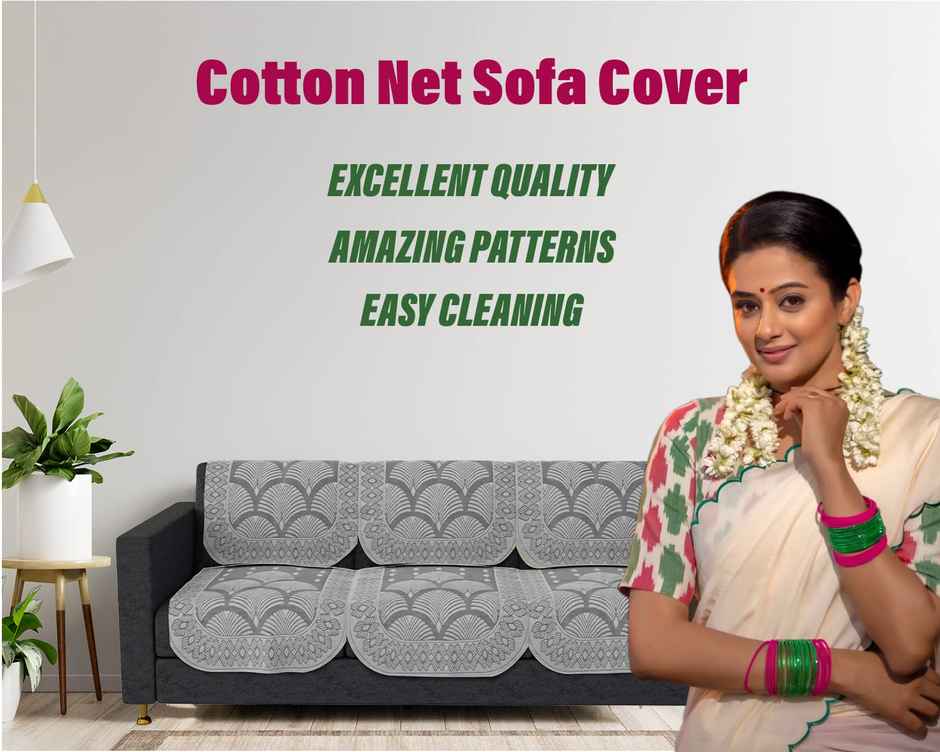 Kuber Industries Cotton Net Rainbow Pattern 5-Seater Sofa Cover for Home Decor|Living room|White