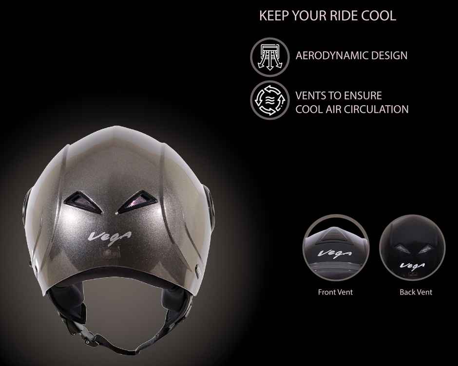 Vega Verve Lightweight Open Face Helmet for Women- Anthracite Helmet - M