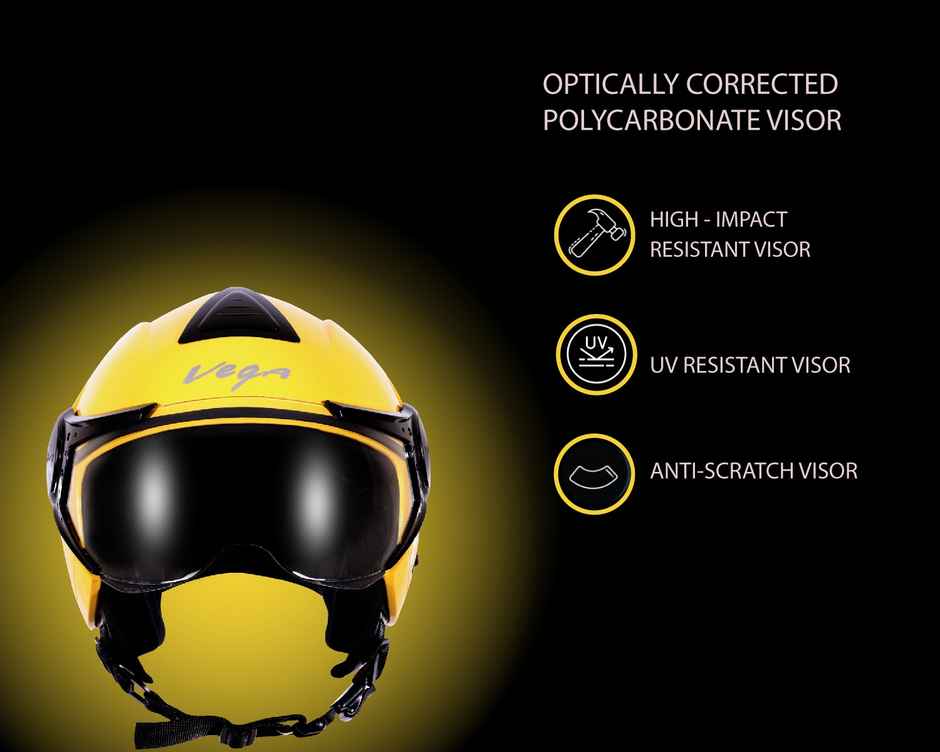 Vega Verve Lightweight Open Face Helmet for Women- Yellow Helmet - M