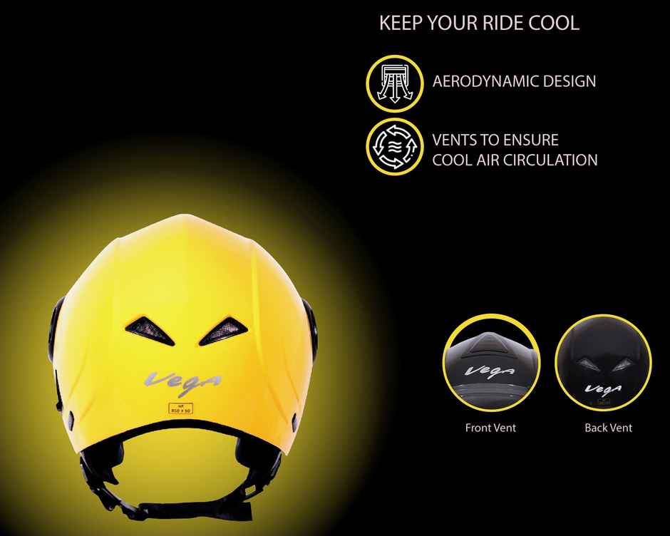 Vega Verve Lightweight Open Face Helmet for Women- Yellow Helmet - M