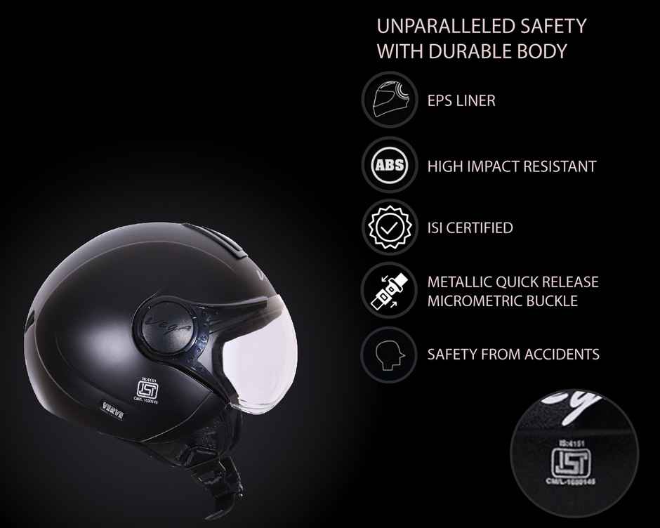 Vega Verve Lightweight Open Face Helmet for Women- Dull Black Helmet - M