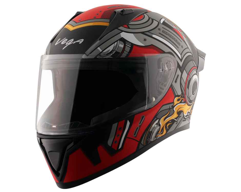 Vega Bolt Superhero Motorbike Black Red Helmet-L