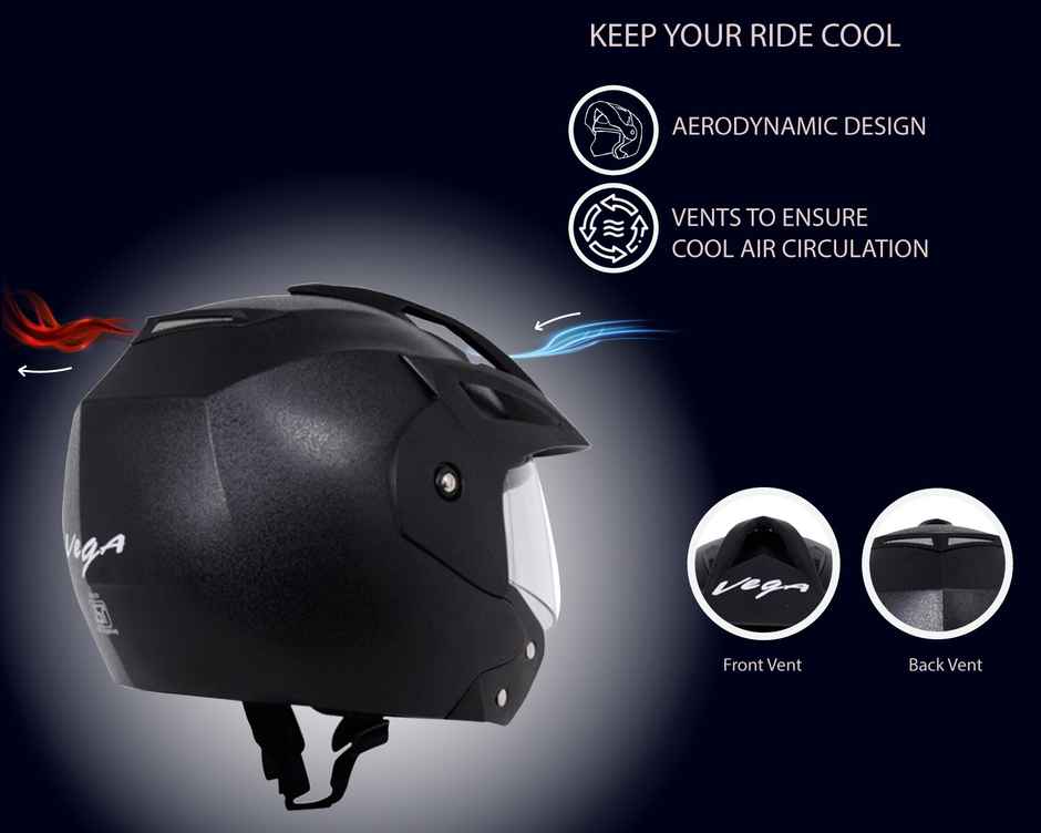 Vega Crux Open Face Black Helmet-M