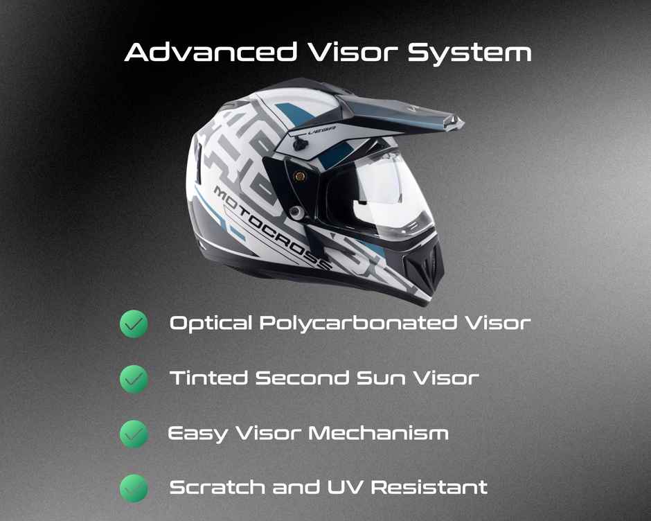 Vega Off-Road Motocross Lightweight Full Face Helmet-White Black & Blue- L