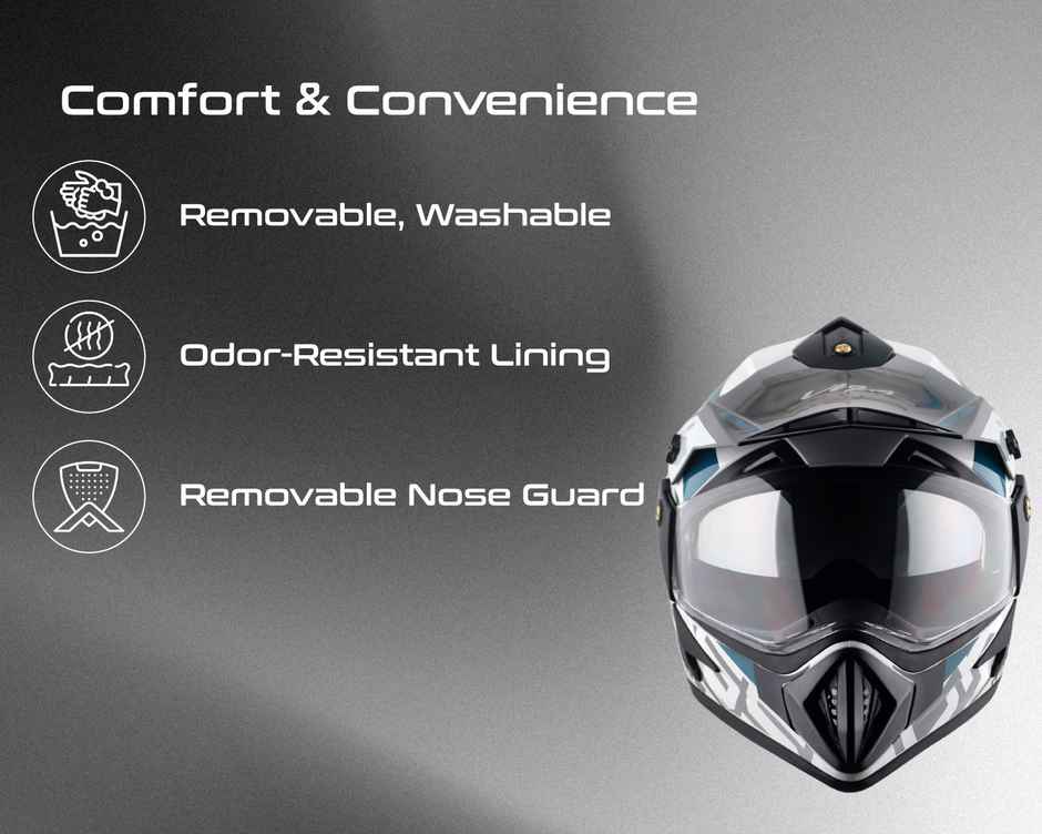 Vega Off-Road Motocross Lightweight Full Face Helmet-White Black & Blue- L