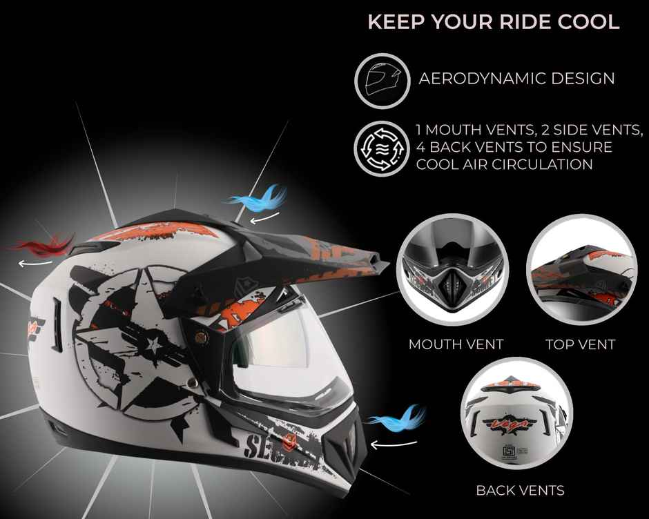 Vega Off Road D/V Secret Dull White Black Helmet-M