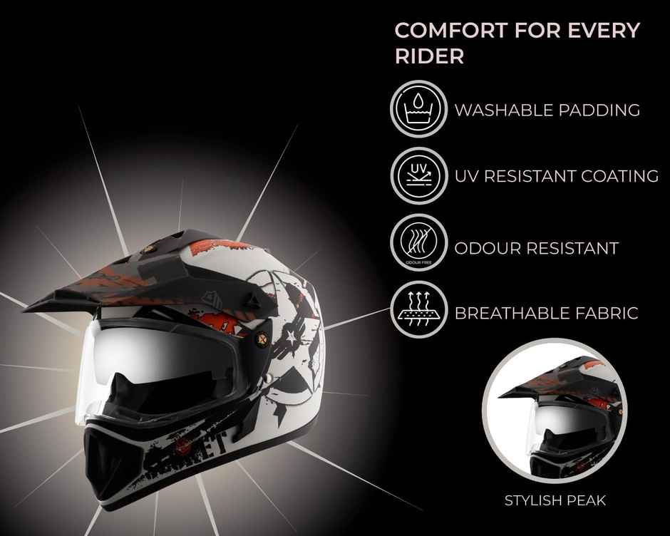 Vega Off Road D/V Secret Dull White Black Helmet-M