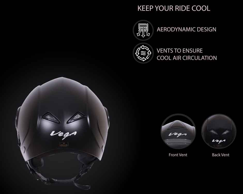 Vega Verve Lightweight Open Face Helmet for Women- Dull Black Helmet - M