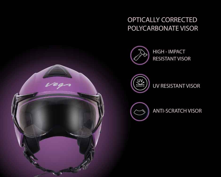 Vega Verve Lightweight Open Face Helmet for Women- Purple Helmet - M