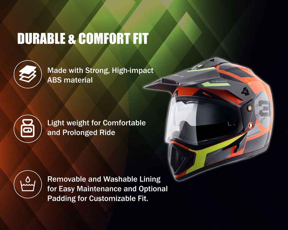 Vega Off-Road Race 3 Lightweight Full Face Helmet-Orange Black - M