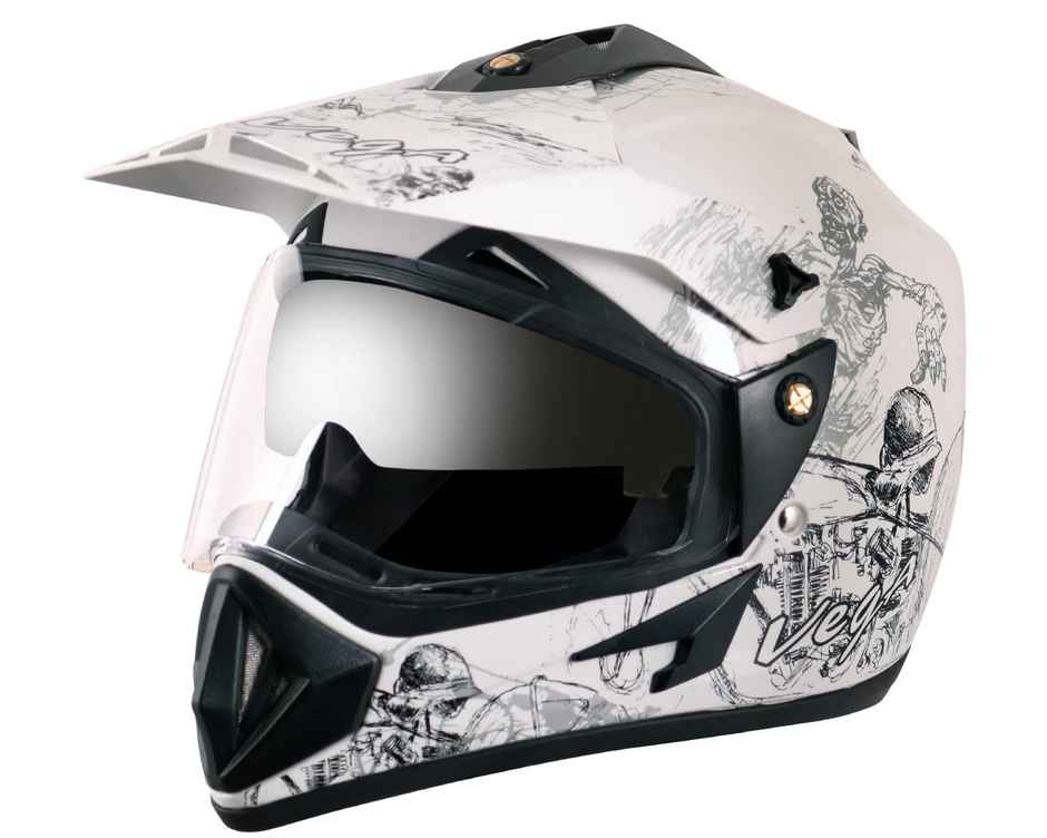 Vega Off Road D/V Sketch White Silver Helmet-M