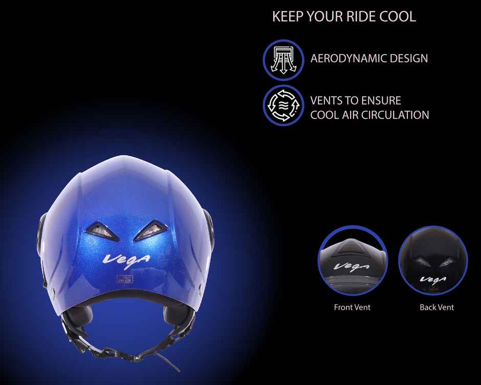 Vega Verve Lightweight Open Face Helmet for Women- M.Blue Helmet - M