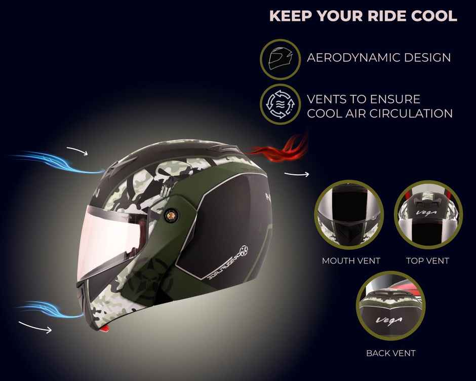 Vega Crux Dx Camouflage Dull Black Battle Green Helmet-L