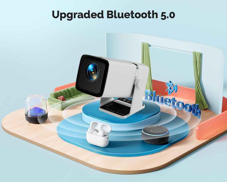 WZATCO Yuva Go Android 13.0 Smart Projector, 1080P & 4K Support, Rotatable Design, Auto & 4D Keystone with Netflix, Prime etc, WiFi 6 & BT, Screen Mirroring, ARC, 720P Native - White