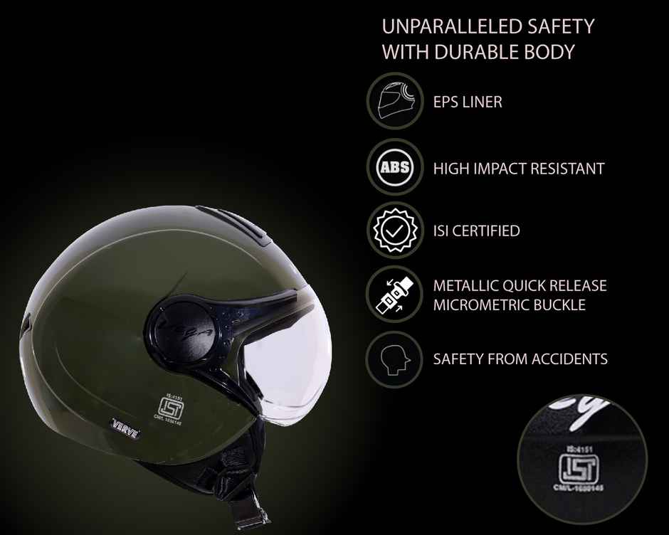 Vega Verve Lightweight Open Face Helmet for Women- Army Green Helmet - S