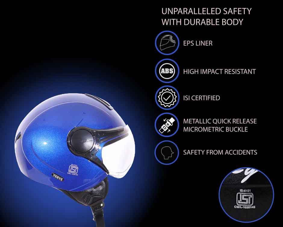 Vega Verve Lightweight Open Face Helmet for Women- M.Blue Helmet - M