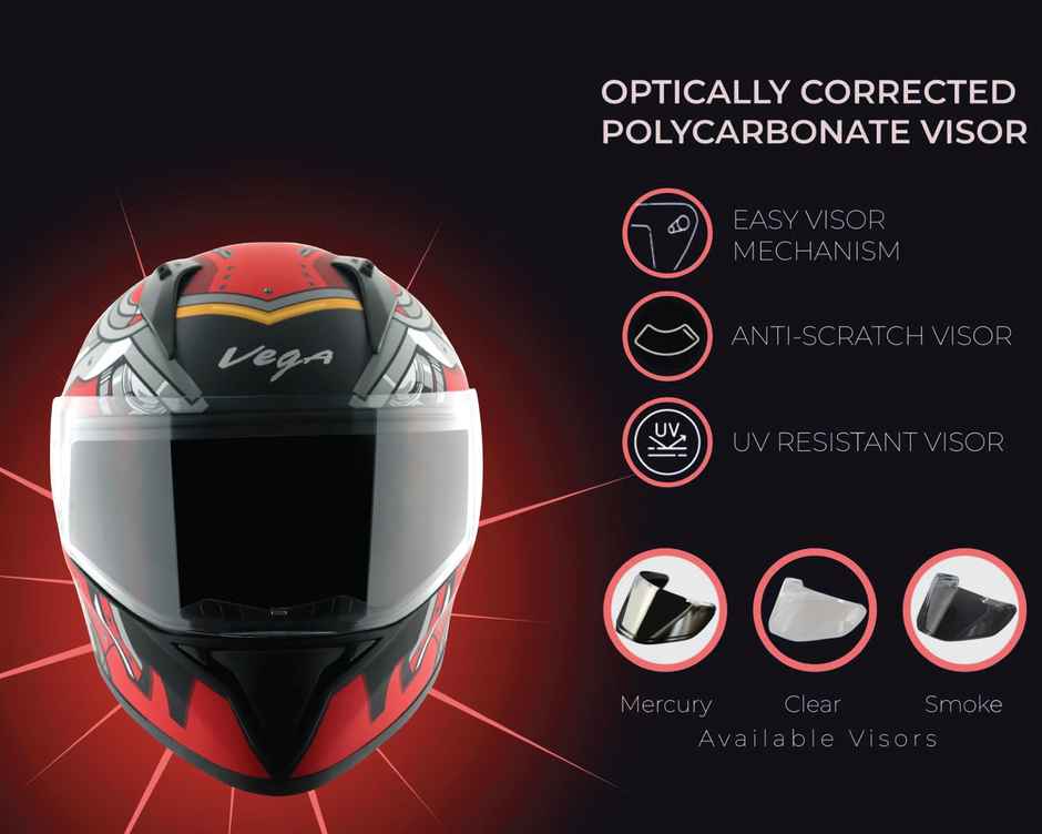 Vega Bolt Superhero Motorbike Black Red Helmet-L