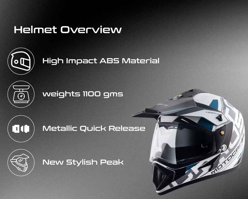 Vega Off-Road Motocross Lightweight Full Face Helmet-White Black & Blue- L