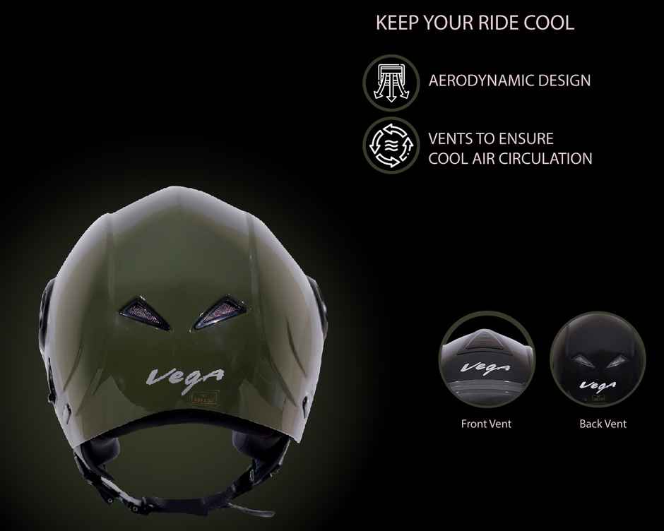 Vega Verve Lightweight Open Face Helmet for Women- Army Green Helmet - S