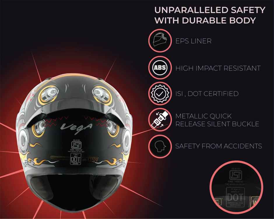 Vega Bolt Superhero Motorbike Black Red Helmet-L