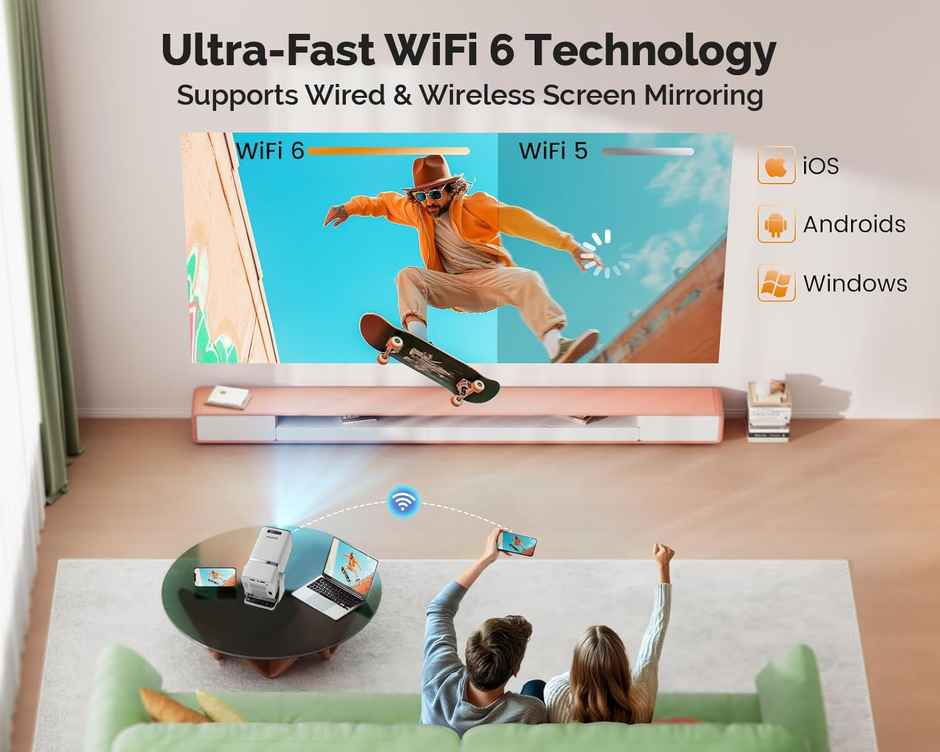 WZATCO Yuva Go Android 13.0 Smart Projector, 1080P & 4K Support, Rotatable Design, Auto & 4D Keystone with Netflix, Prime etc, WiFi 6 & BT, Screen Mirroring, ARC, 720P Native - White