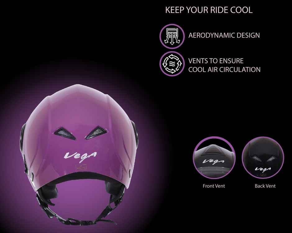 Vega Verve Lightweight Open Face Helmet for Women- Purple Helmet - S