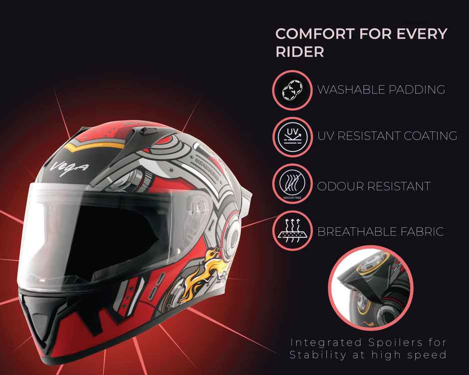 Vega Bolt Superhero Motorbike Black Red Helmet-L