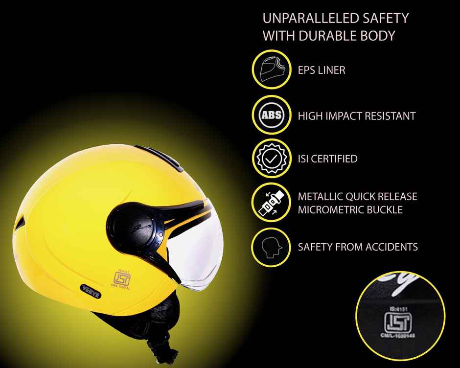Vega Verve Lightweight Open Face Helmet for Women- Yellow Helmet - M