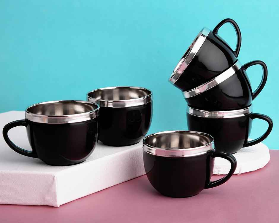 Sugar Homeware Clara Stainless Steel Fancy Tea Cup Double Wall - Black