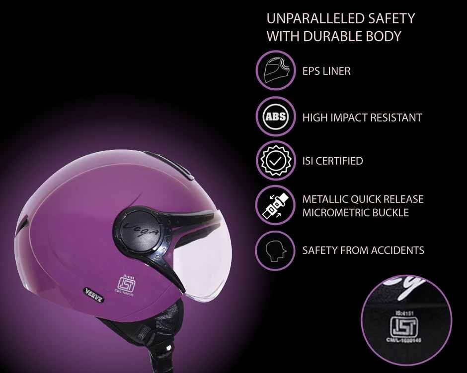 Vega Verve Lightweight Open Face Helmet for Women- Purple Helmet - M