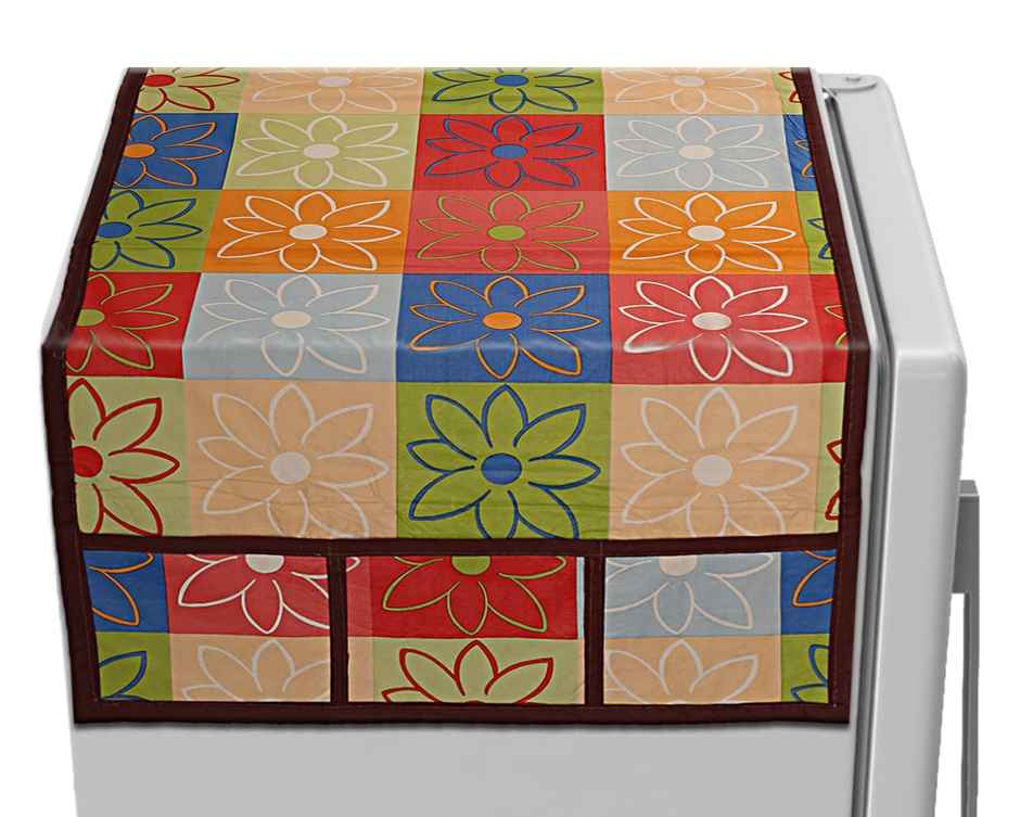 Kuber Industries Multi Floral Print 6 Utility Pockets Fridge Cover With Side Pockets (Multi)