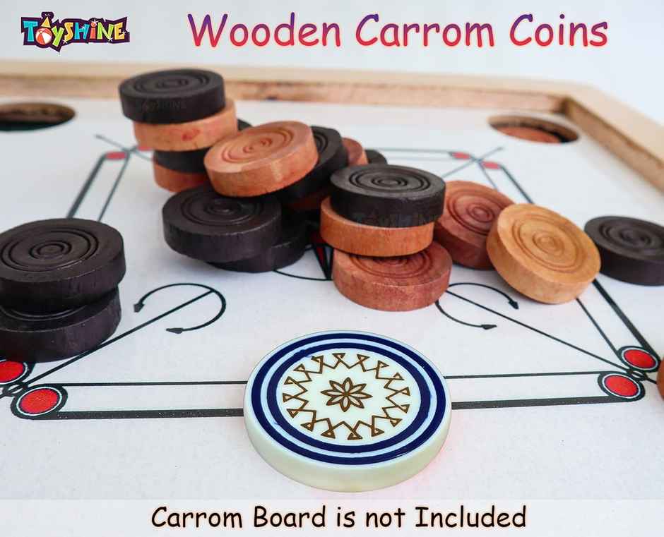 Toyshine Carrom Playing Coins And Powder For Kids And Adult 24 Wooden Coins 1 Striker 1 Urea Powder