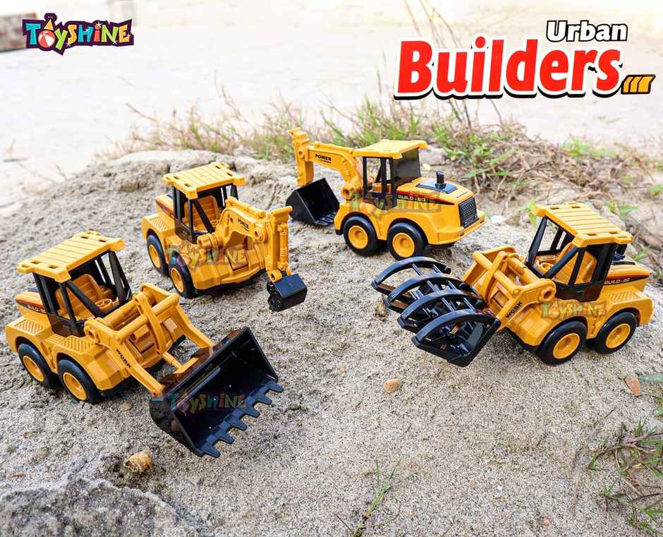 Toyshine Pack Of 4 Abs Plastic Construction Vehicle Automobile Car Toy Set, Friction Powered