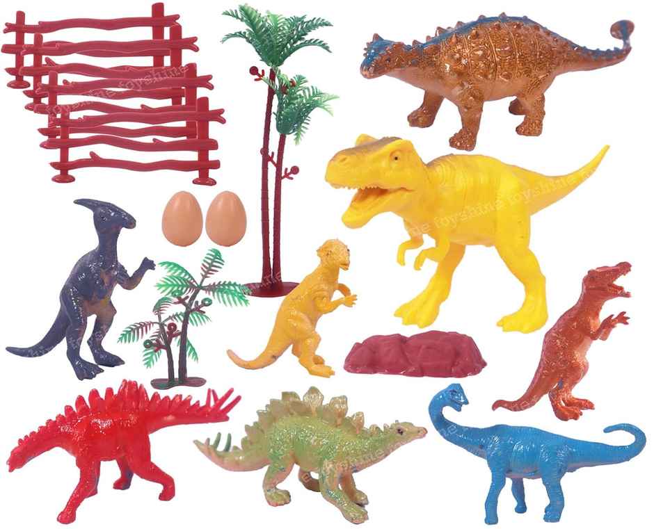Toyshine Pack of 13 Big Size Soft Wild Animal Dinosaur Rubber Play Toy for Kids Baby 3-7 Year Old