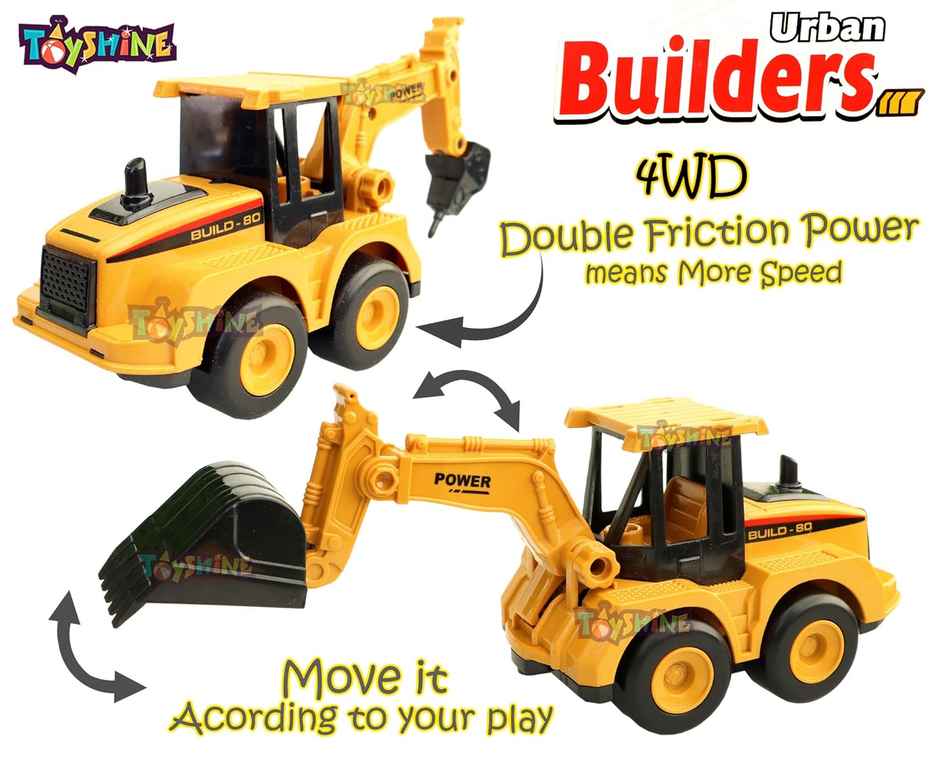 Toyshine Pack Of 4 Abs Plastic Construction Vehicle Automobile Car Toy Set, Friction Powered